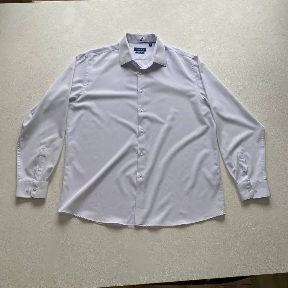 Nautica Slim Fit White Dress Shirt Men’s XL 17–17.5 Button Down